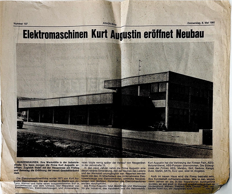1980 – Ein neues Zuhause für Elektromaschinen Kurt Augustin in Gunzenhausen