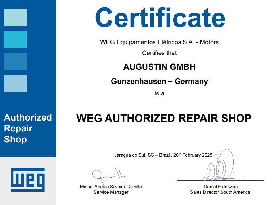 Augustin Technik ist WEG Autorisierter Reparaturpartner für Motoren von WEG